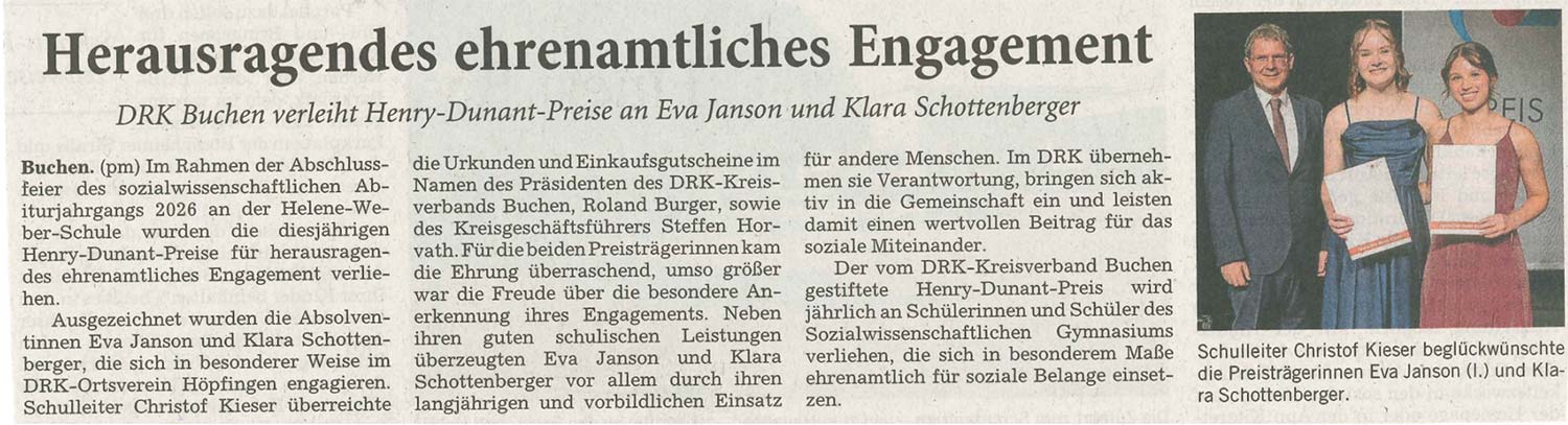 Zeitungsausschnitt des Artikels